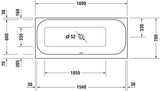 DURAVIT Happy D.2 Einbau-Badewanne 1600x700 mm Weiß mit Rückenschräge rechts