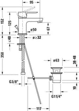 DURAVIT A.1 Einhebel-Waschtischmischer mit Zugstange, Chrom – 95 mm Ausladung, Keramikmischsystem
