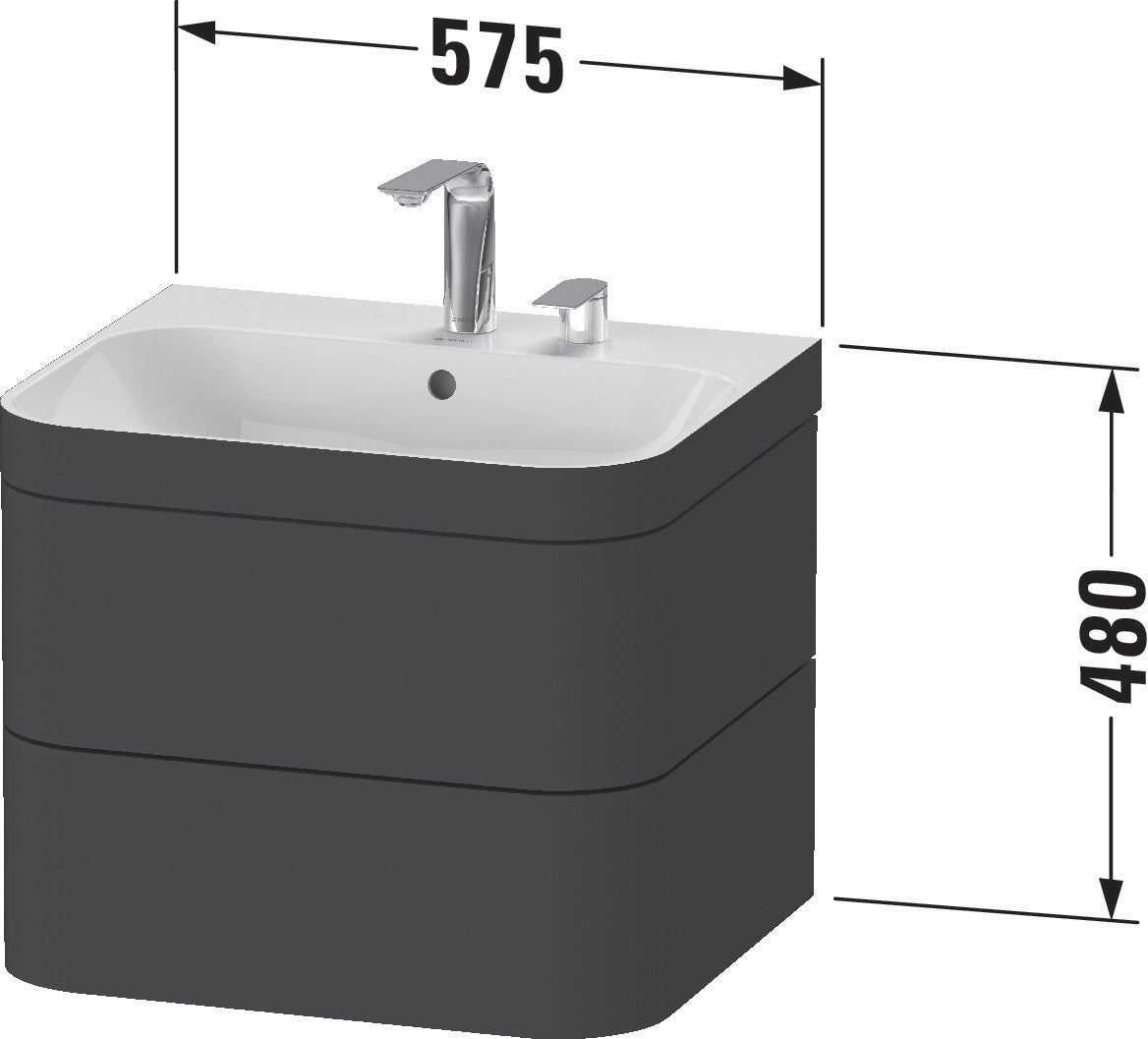 Duravit Waschtischset Happy D.2 Plus 575x490mm mit 2 Schubkästen in Taupe Supermatt