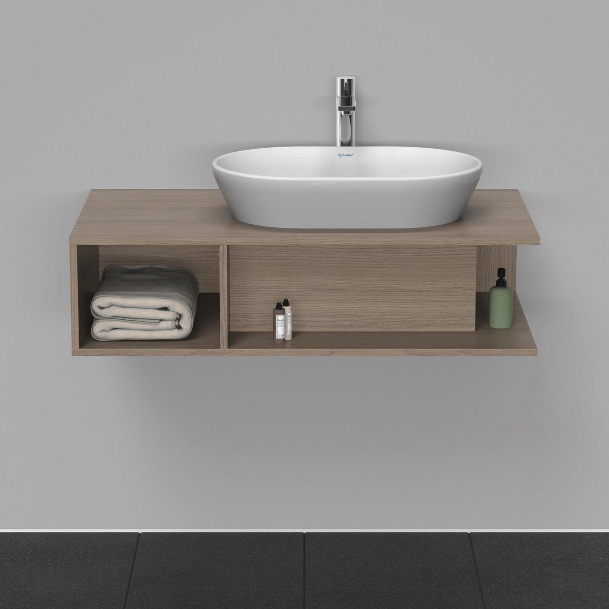Duravit D-Neo Waschtischunterbau wandhängend 800 mm Eiche Terra, offenes Fach links