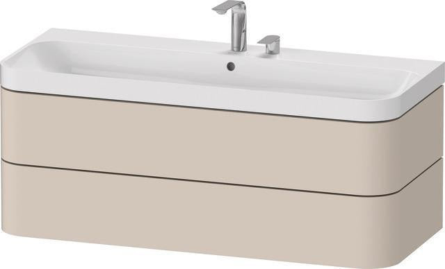 DURAVIT Waschtischset HAPPY D.2 PLUS 1175x490mm, ein Hahnloch, taupe supermatt – Wandhängend, 2 Schubkästen