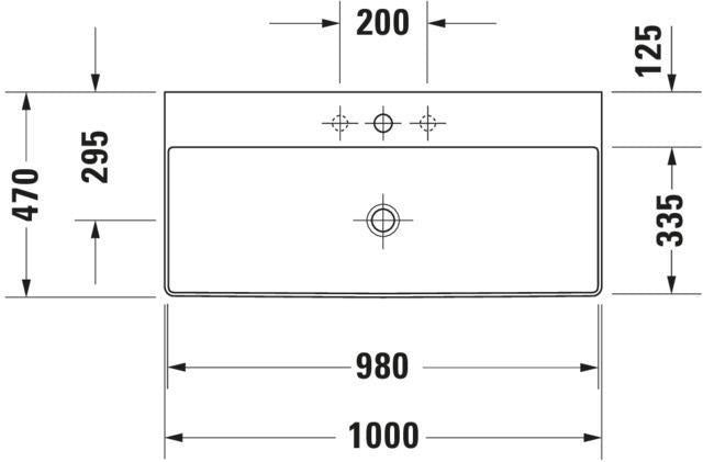 DURAVIT DuraSquare Waschtisch 1000 mm, 1 Hahnloch mittig, ohne Überlauf, weiß