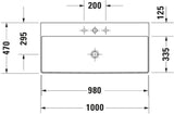 DURAVIT DuraSquare Waschtisch 1000 mm, 1 Hahnloch mittig, ohne Überlauf, weiß