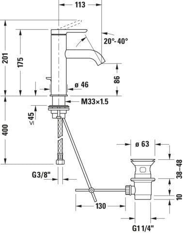 Duravit C.1 Einhebel-Waschtischmischer M mit Zugstange, Schwarz Matt