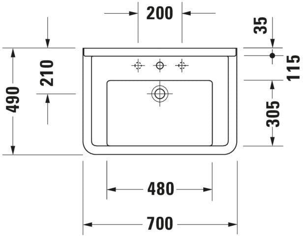 DURAVIT Möbelwaschtisch Starck 3 850 mm mit Überlauf, 1 Hahnloch, weiß – Wandhängend