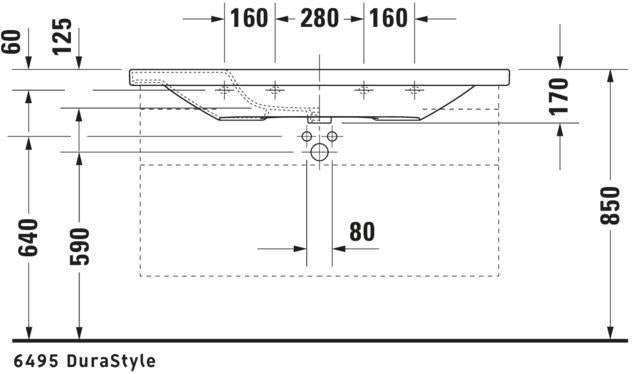 DURAVIT DuraStyle Möbelwaschtisch 1200 mm weiß WonderGliss mit Überlauf und Hahnlochbank