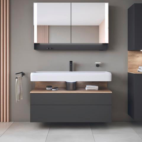 Duravit Qatego Waschtischunterbau 1190 mm – Weiß Matt mit Eiche Schwarz Nische, 1 Auszug, LED