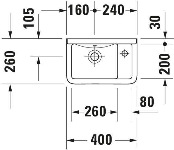 DURAVIT Handwaschbecken Starck 3 400 mm mit Überlauf, 1 Hahnloch rechts, WonderGliss