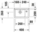 DURAVIT Handwaschbecken Starck 3 400 mm mit Überlauf, 1 Hahnloch rechts, WonderGliss