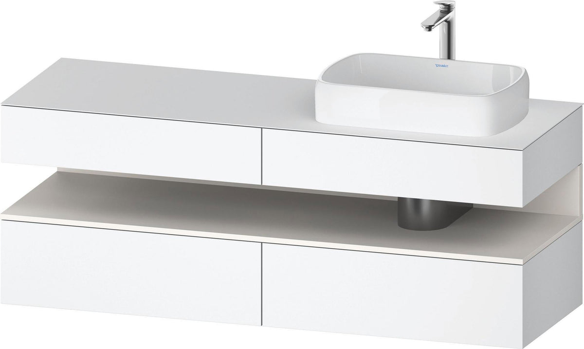 Duravit Qatego Konsolenwaschtischunterbau 1600 mm Weiß Hochglanz mit Eiche Schwarz Nische