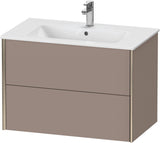 Duravit XViu Waschtischunterbau wandhängend 810 mm, 2 Schubkästen, champagner matt/weiß matt – ohne Griff, mit Tip-On-Technik