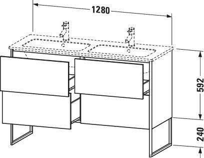 Duravit XSquare Waschtischunterbau 1280 mm mit 4 Auszügen, s-matt, Eiche, links – wandhängend