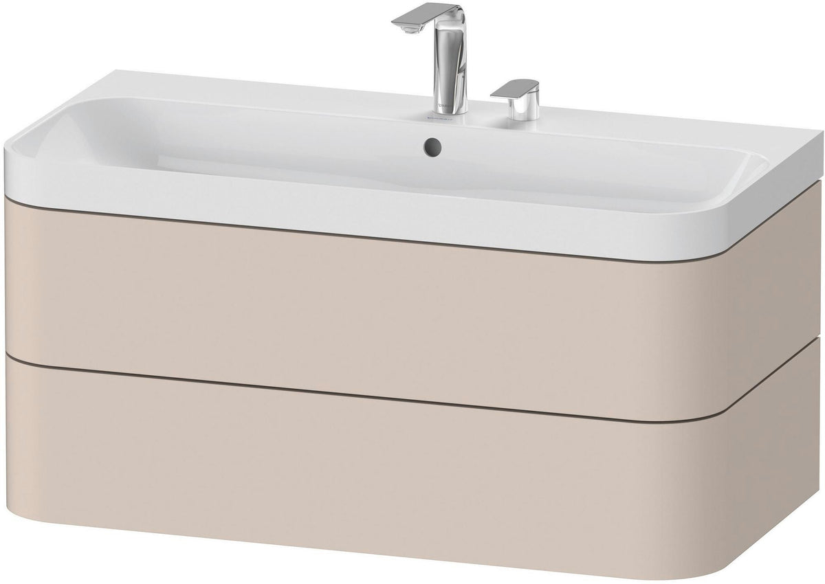 DURAVIT Happy D.2 c-shaped Waschtischset 975 mm wandhängend mit Tip-on und Soft-Close