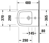 DURAVIT DuraStyle Wand-Bidet 480 mm mit Überlauf, Hahnlochbank, 1 Hahnloch, weiß