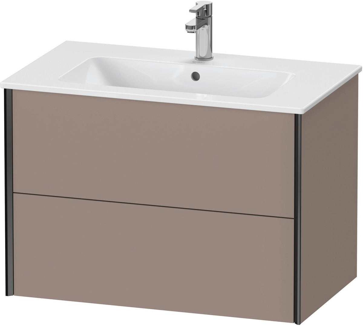 Duravit XViu Waschtischunterbau wandhängend 810 mm, 2 Schubkästen, champagner matt/weiß matt – ohne Griff, mit Tip-On-Technik