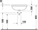 DURAVIT Halbeinbauwaschtisch Starck 3 550 mm mit Hahnlochbank, Überlauf & 1 Hahnloch in Weiß