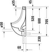 Duravit Urinal BEN 370x350mm mit Fliege, Zulauf hinten, weiß