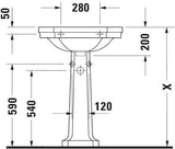 Duravit Waschtisch Serie 1930 600 mm mit Überlauf und 1 Hahnloch, weiß