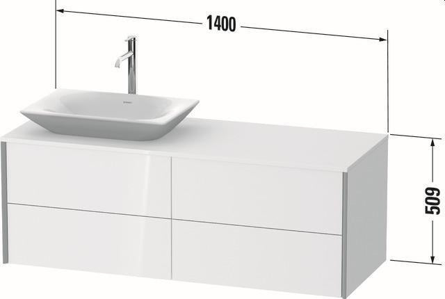 Duravit XVIU Waschtischunterbau 1400x550mm Champagner Matt mit Konsolenplatte und 4 Schubkästen