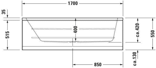 DURAVIT D-Code Badewanne 1700x750 mm Einbau, Mittelablauf, 1 Rückenschräge, Weiß
