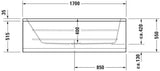 DURAVIT D-Code Badewanne 1700x750 mm Einbau, Mittelablauf, 1 Rückenschräge, Weiß