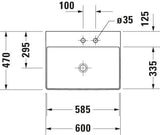 Duravit DuraSquare Waschtisch 600 mm weiß mit Hahnloch ohne Überlauf für Wandmontage