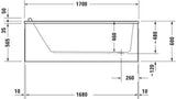 DURAVIT Starck Einbau-Badewanne 1600x700 mm Weiß mit Überlauf und 1 Rückenschräge