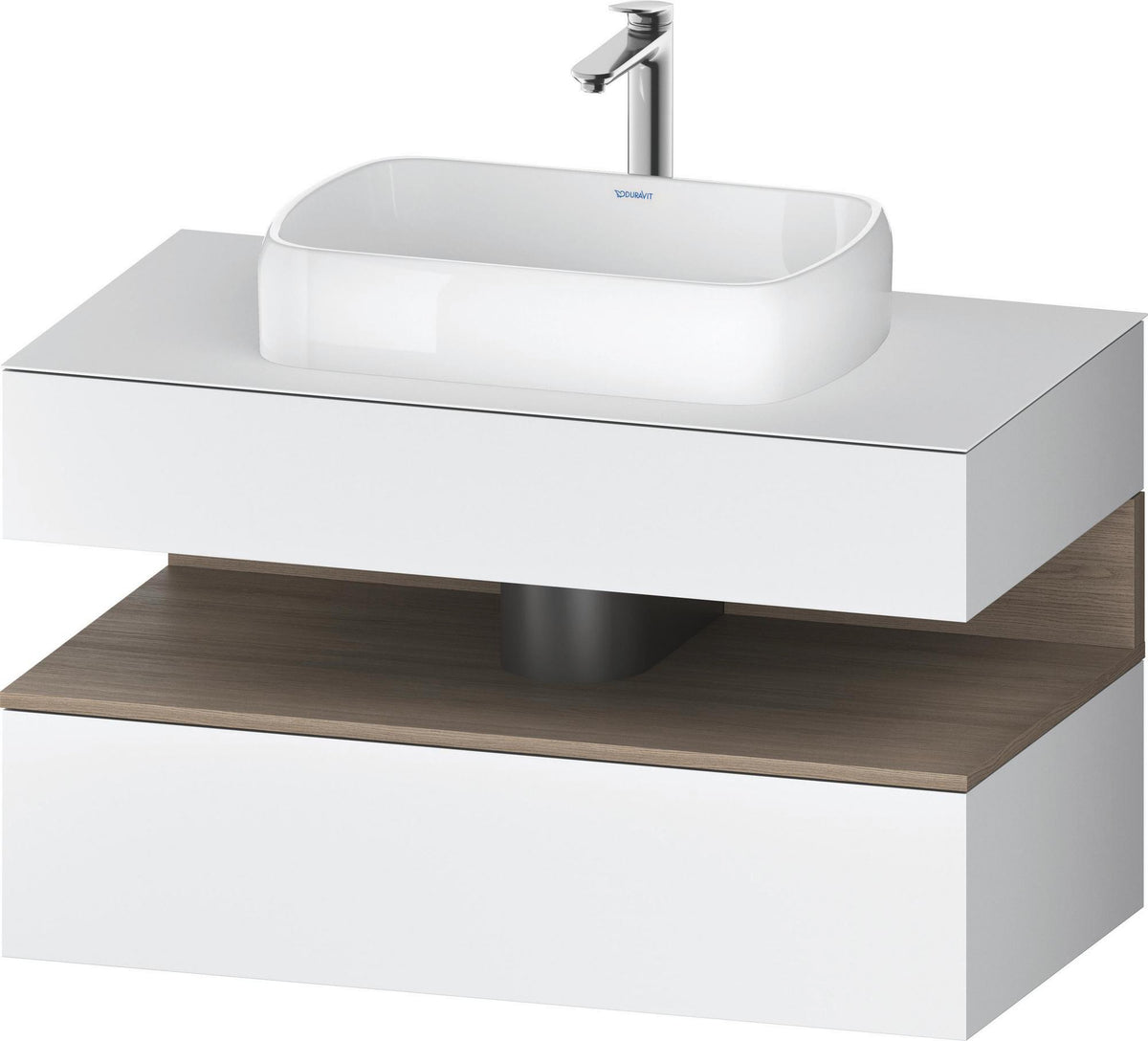 Duravit Qatego Waschtischunterbau 1000 mm Weiß Hochglanz mit Eiche Terra Nische, 1 Auszug, wandhängend