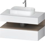 Duravit Qatego Waschtischunterbau 1000 mm Weiß Hochglanz mit Eiche Terra Nische, 1 Auszug, wandhängend