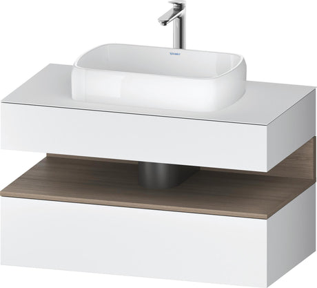 Duravit Qatego Waschtischunterbau 1000 mm Weiß Hochglanz mit Eiche Terra Nische, 1 Auszug, wandhängend
