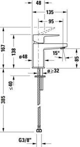 DURAVIT Manhattan Einhebel-Waschtischmischer S ohne Zugstange Chrom – Keramikmischsystem