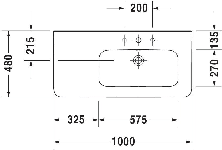 Duravit DuraStyle Möbelwaschtisch 1000 mm weiß mit WonderGliss, Becken rechts, 3 Hahnlöcher