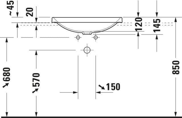 DURAVIT D-Neo Einbauwaschtisch 600 mm Weiß mit WonderGliss – ohne Überlauf & Hahnloch