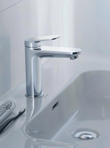 DURAVIT Wave Einhebel-Waschtischmischer mit MinusFlow Zugstange, Chrom – 122 mm Ausladung