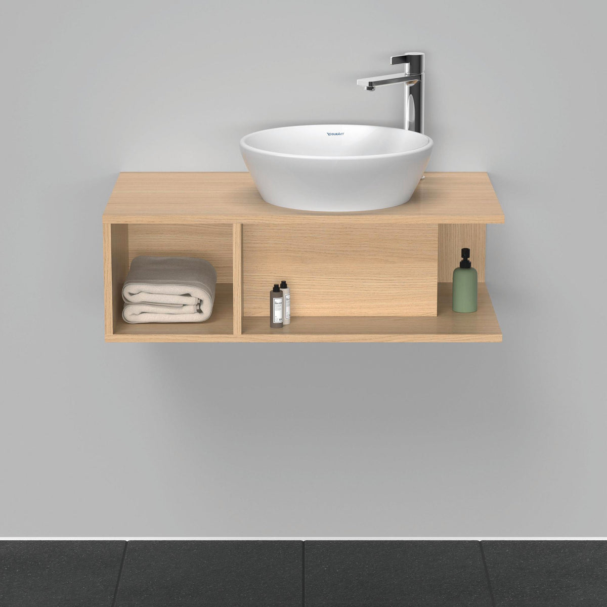 DURAVIT D-Neo Waschtischunterbau wandhängend 800 mm betongrau matt, Becken rechts, 1 offenes Fach