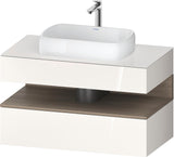 Duravit Qatego Waschtischunterbau 1000 mm Weiß Hochglanz mit Eiche Terra Nische, 1 Auszug, wandhängend