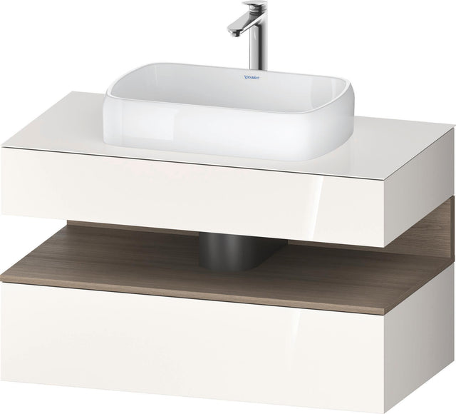 Duravit Qatego Waschtischunterbau 1000 mm Weiß Hochglanz mit Eiche Terra Nische, 1 Auszug, wandhängend