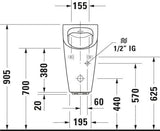 Duravit Urinal ME by Starck rimless mit Fliege, Batteriebetrieb, weiß – 350x300x605 mm