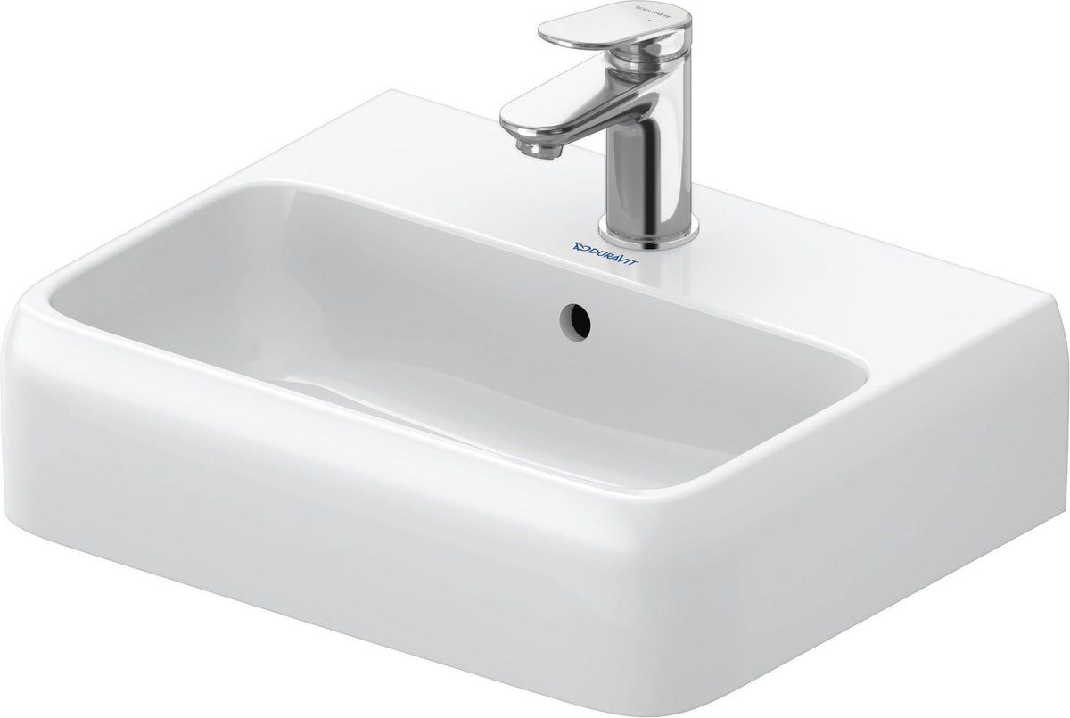 Duravit Qatego Handwaschbecken 450 mm weiß mit Überlauf und Hahnlochbank