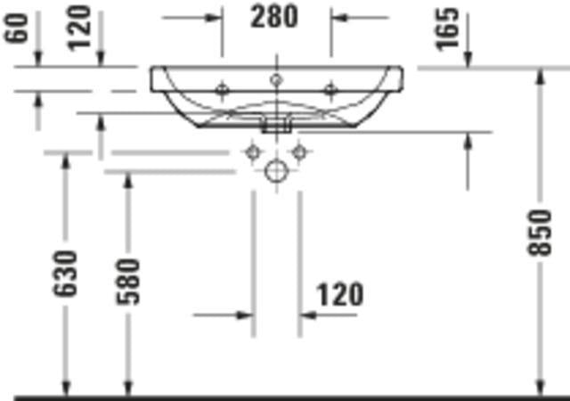 Duravit D-Code Waschtisch 650x460mm Weiß mit Überlauf, 1 Hahnloch, wandhängend