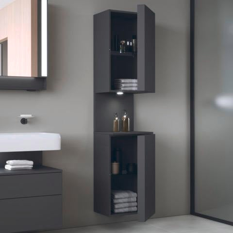 DURAVIT Qatego Hochschrank 400 mm, 2 Türen, weiß Hochglanz, Eiche Schw. Matt