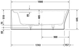 Duravit Cape Cod Whirlwanne 1900x900 mm Ecke links mit Air-System, Mineralguss Weiß Matt