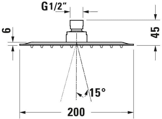 DURAVIT Kopfbrause 200x200mm eckig Chrom Rain – 1 Strahl, Antikalk, Wand- & Deckenmontage