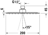 DURAVIT Kopfbrause 200x200mm eckig Chrom Rain – 1 Strahl, Antikalk, Wand- & Deckenmontage