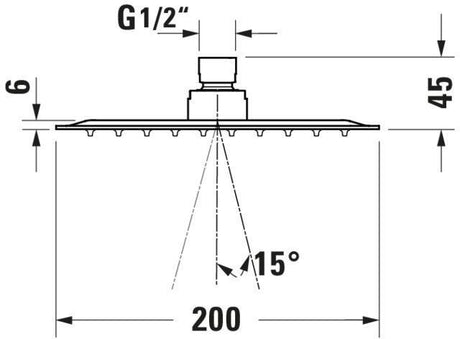 DURAVIT Kopfbrause 200x200mm eckig Chrom Rain – 1 Strahl, Antikalk, Wand- & Deckenmontage