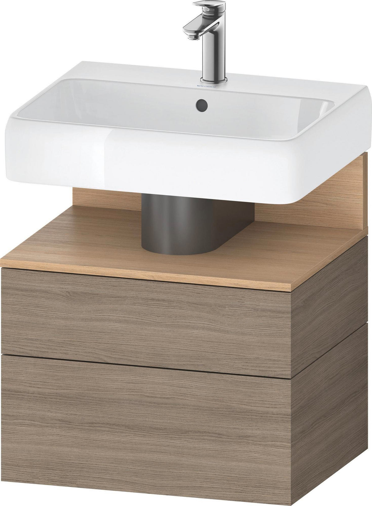 DURAVIT Qatego Waschtischunterbau 590 mm Eiche Terra Matt mit Tip-On-Technik und LED-Nischenbeleuchtung