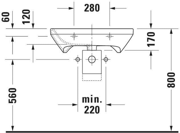 DURAVIT DuraStyle Vital Med Waschtisch 650 mm, weiß, 1 Hahnloch, ohne Überlauf, wandhängend