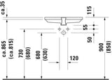 DURAVIT Einbauwaschtisch 2nd floor 525 mm EB mit Überlauf, ohne Hahnloch, weiß – Design Classics