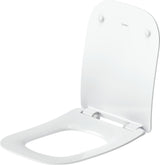 Duravit Univavo WC-Sitz eckig tief 434mm mit Absenkautomatik, abnehmbar, Edelstahl Scharniere, Weiß