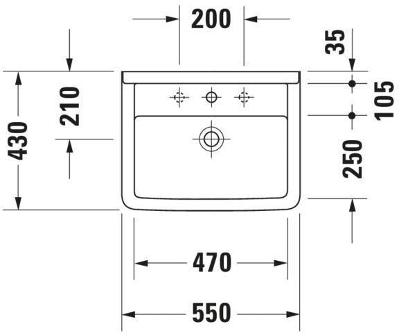 DURAVIT Waschtisch Starck 3 650 mm mit Überlauf, Hahnlochbank und WonderGliss in Weiß